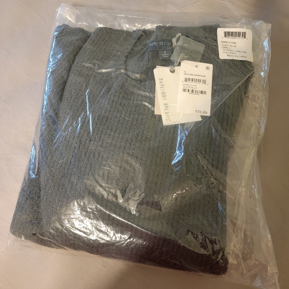 Barefoot Dreams CozyChic Men's Cord Rib Pullover Slate Blue